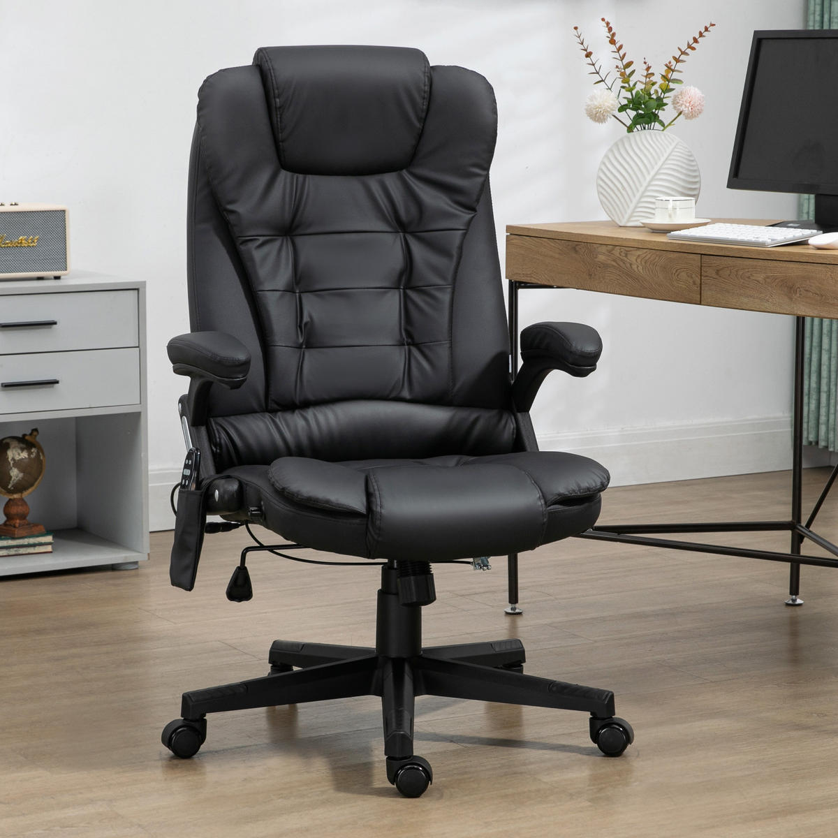 MASSAGESESSEL Bürostuhl Drehstuhl mit Wärmefunktion Chefsessel Bürosessel - Schwarz, Kunststoff (70/121/70cm) - HOMCOM