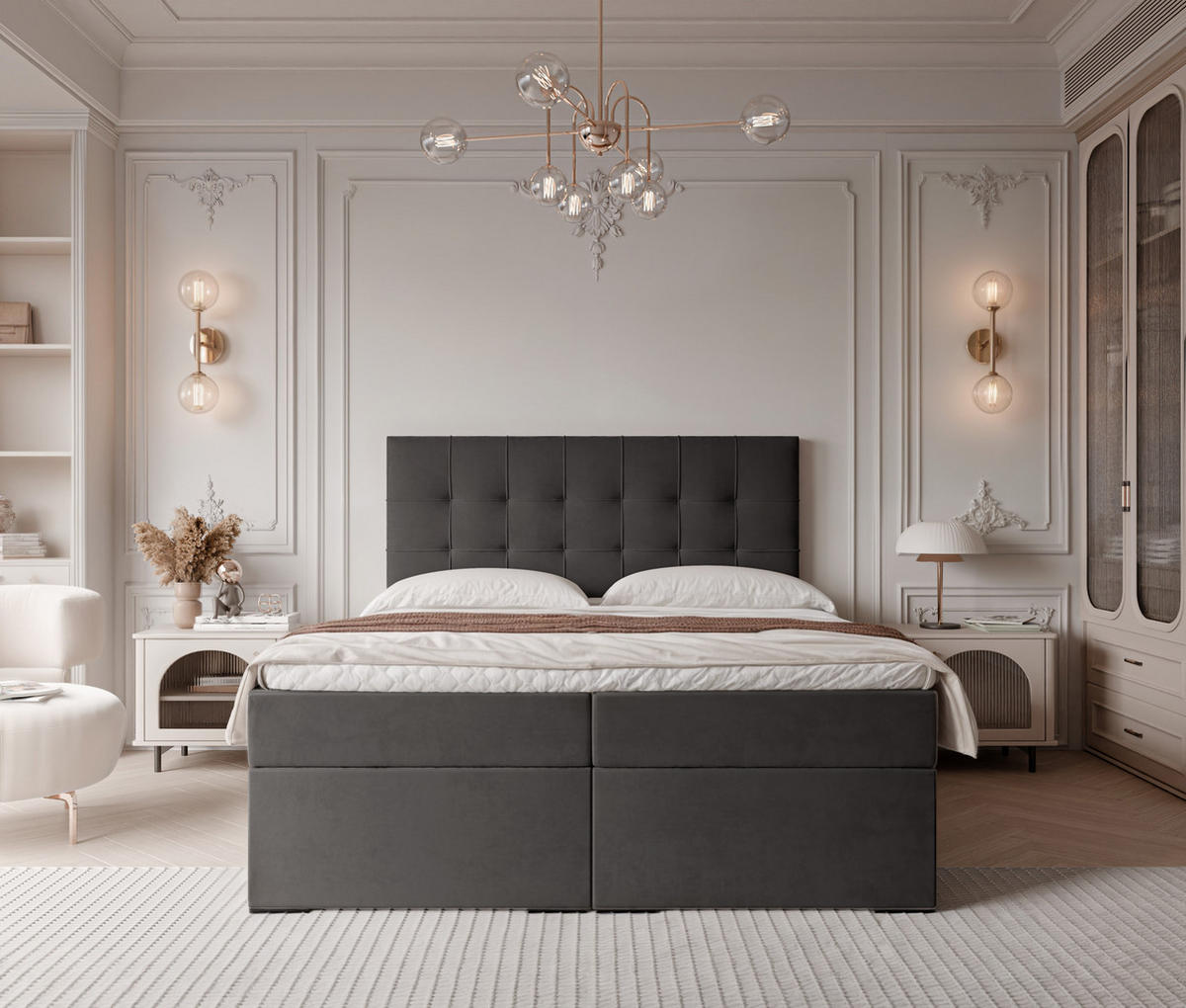 BOXBETT IMPERIAL 120/200 cm, in Schwarz, mit Matratze und Topper - Schwarz, Holzwerkstoff/Textil (120/200cm) - Idohome