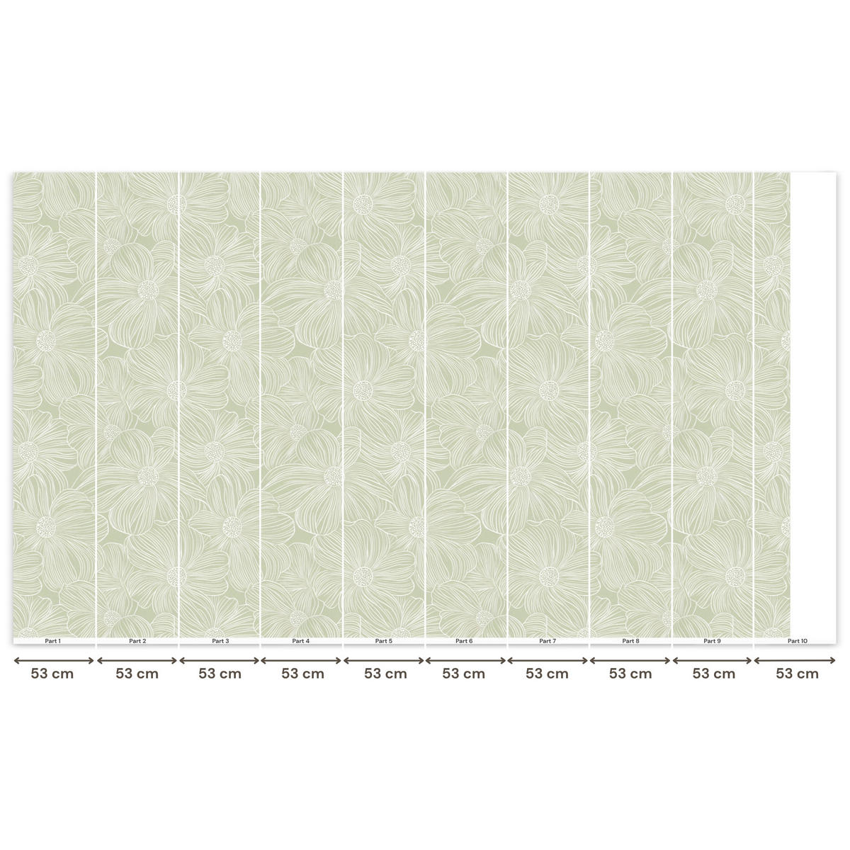 TAPETE - Gelassenheit - Blumen - Grün - 450x280 cm - Salbeigrün, Papier (450/280cm) - OnlyWow