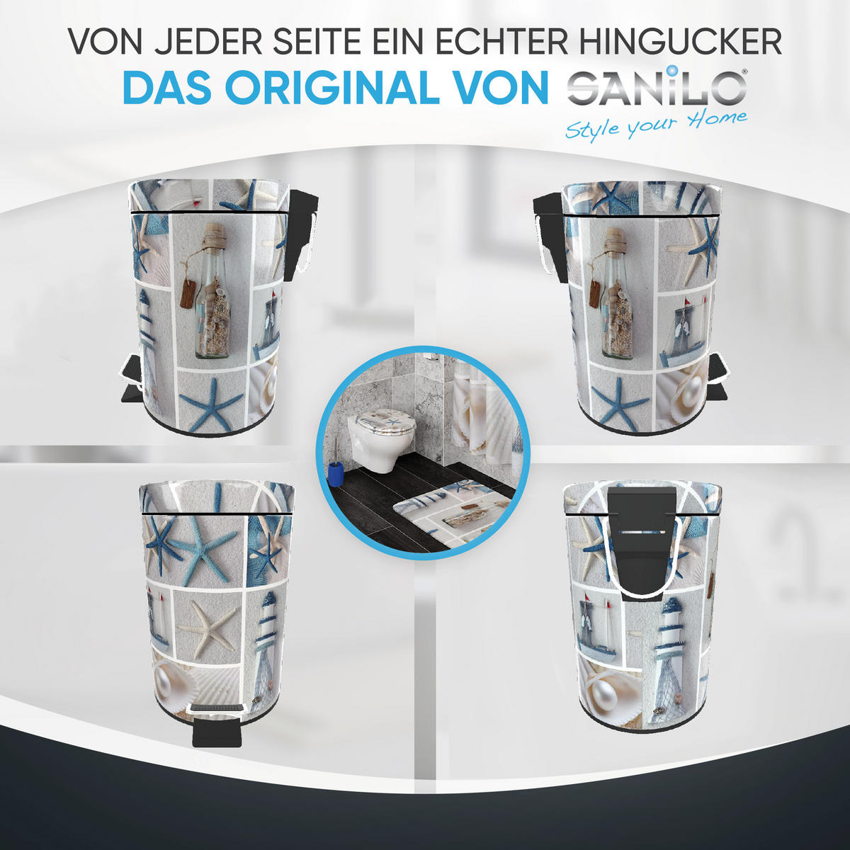 KOSMETIKEIMER Meeresbrise - Blau/Beige, Kunststoff/Metall (17/25/25cm) - Sanilo