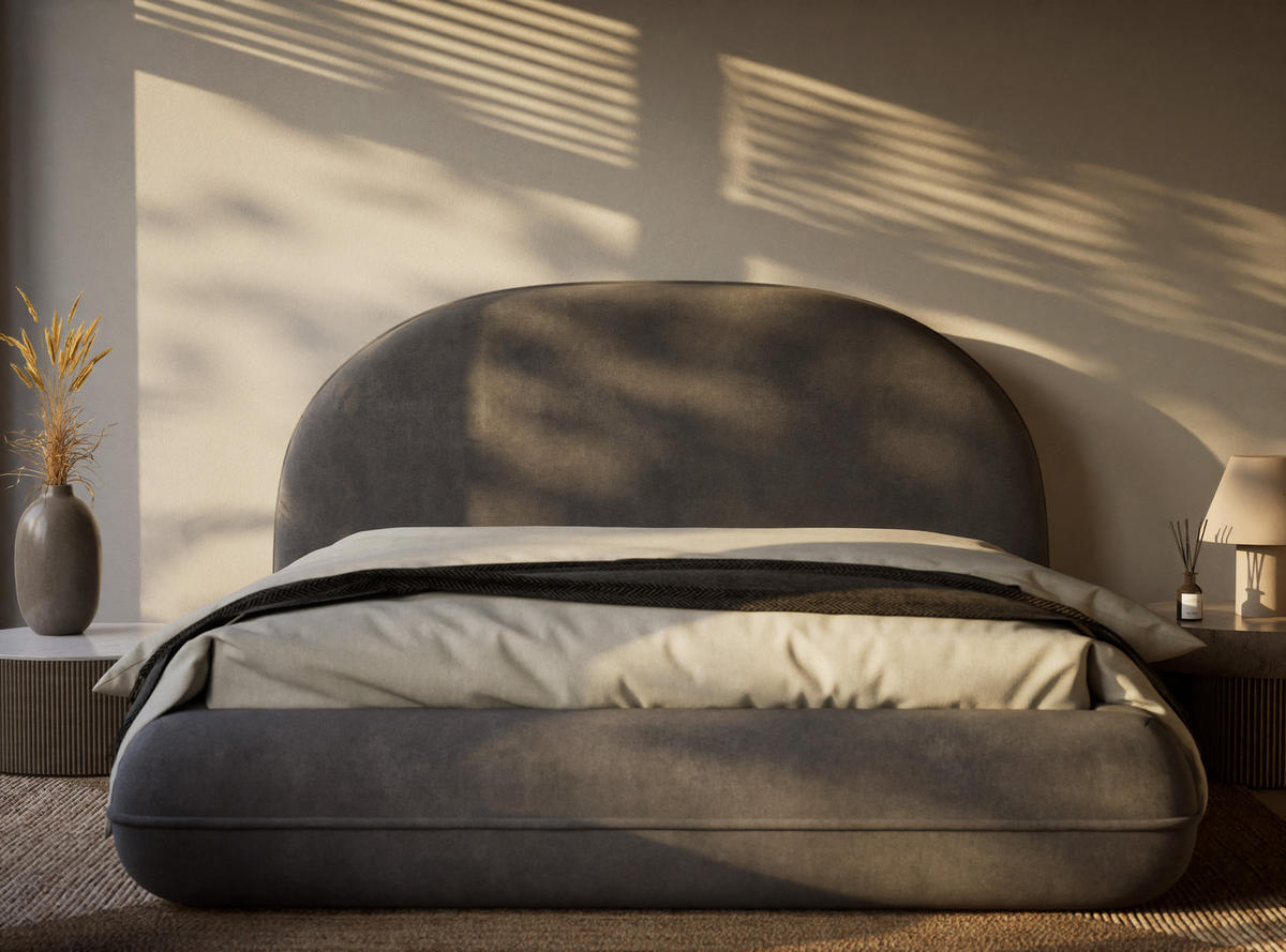 POLSTERBETT Koji Grau 140/200 cm im Chenille-Stoff - Schwarz/Naturfarben, Holz/Holzwerkstoff (140/200cm) - Maison de Reve