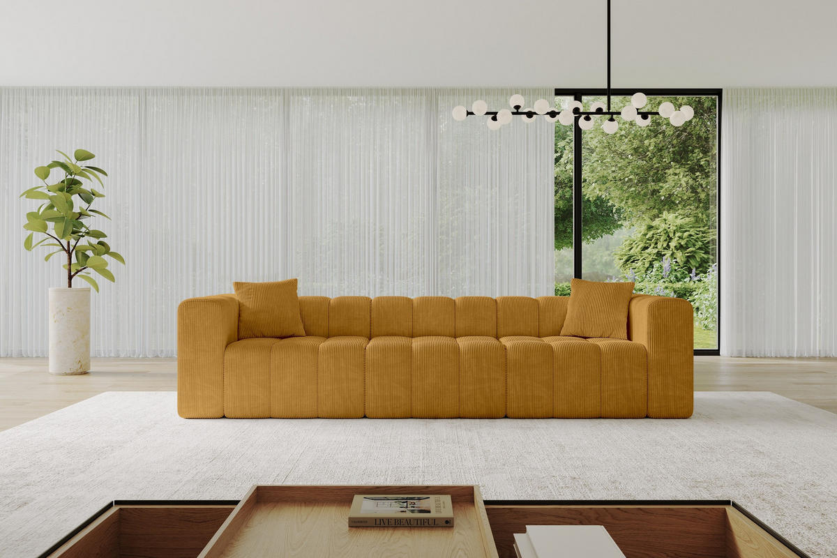 POHOVKA 3-MÍSTNÁ DONY-3 315x90x71 cm Hořčicová Manšestr - černá/tmavě žlutá, kompozitní dřevo/textil (315/71/90cm) - ALTDECOR
