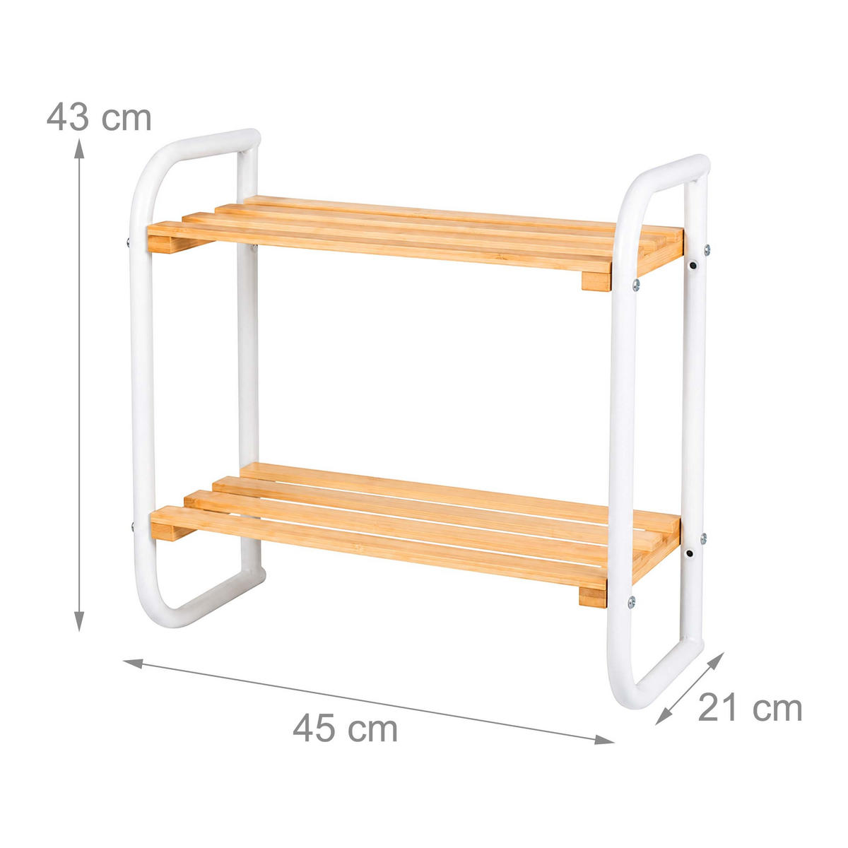 REGÁL biela drevodekor 2 úrovne - svetlohnedá, kov/drevo (45/43/21cm) - Relaxdays