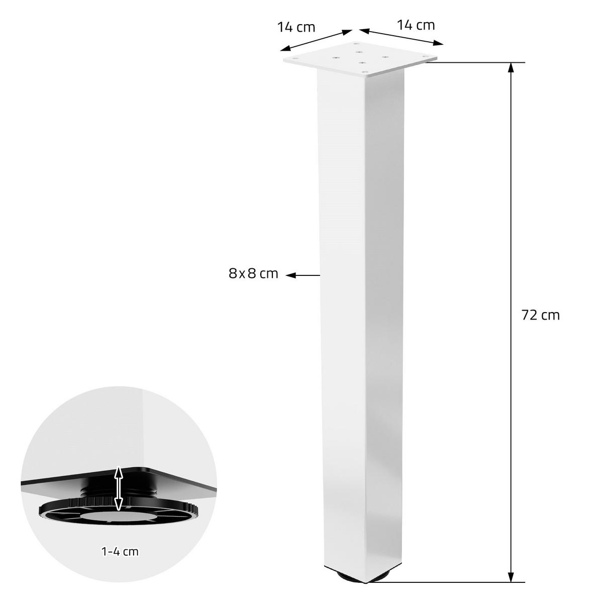 TISCHBEINE 4er Set I-Design H:72 cm Weiß 8x8 cm - Weiß, Metall (8/72/8cm) - ML-DESIGN