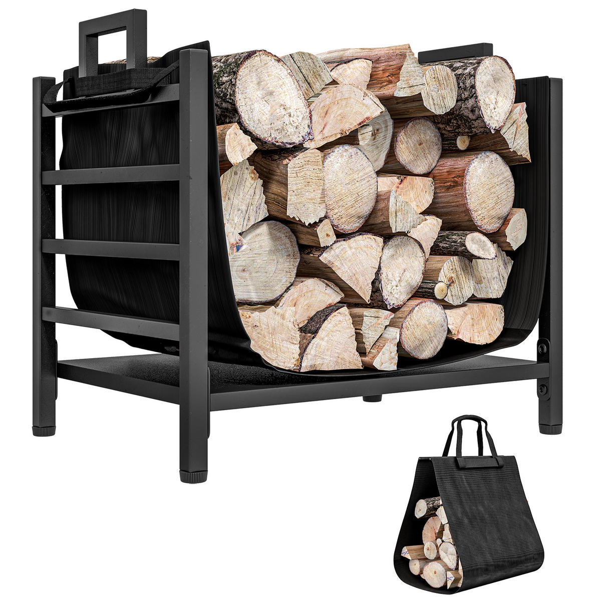 KAMINHOLZREGAL bis 50 kg - Schwarz, Metall (34/44/49cm) - Outsunny