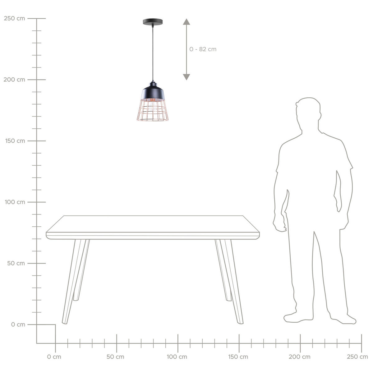 HÄNGELEUCHTE Monte 26/26/119 cm - Schwarz, Metall (26/26/119cm) - Beliani