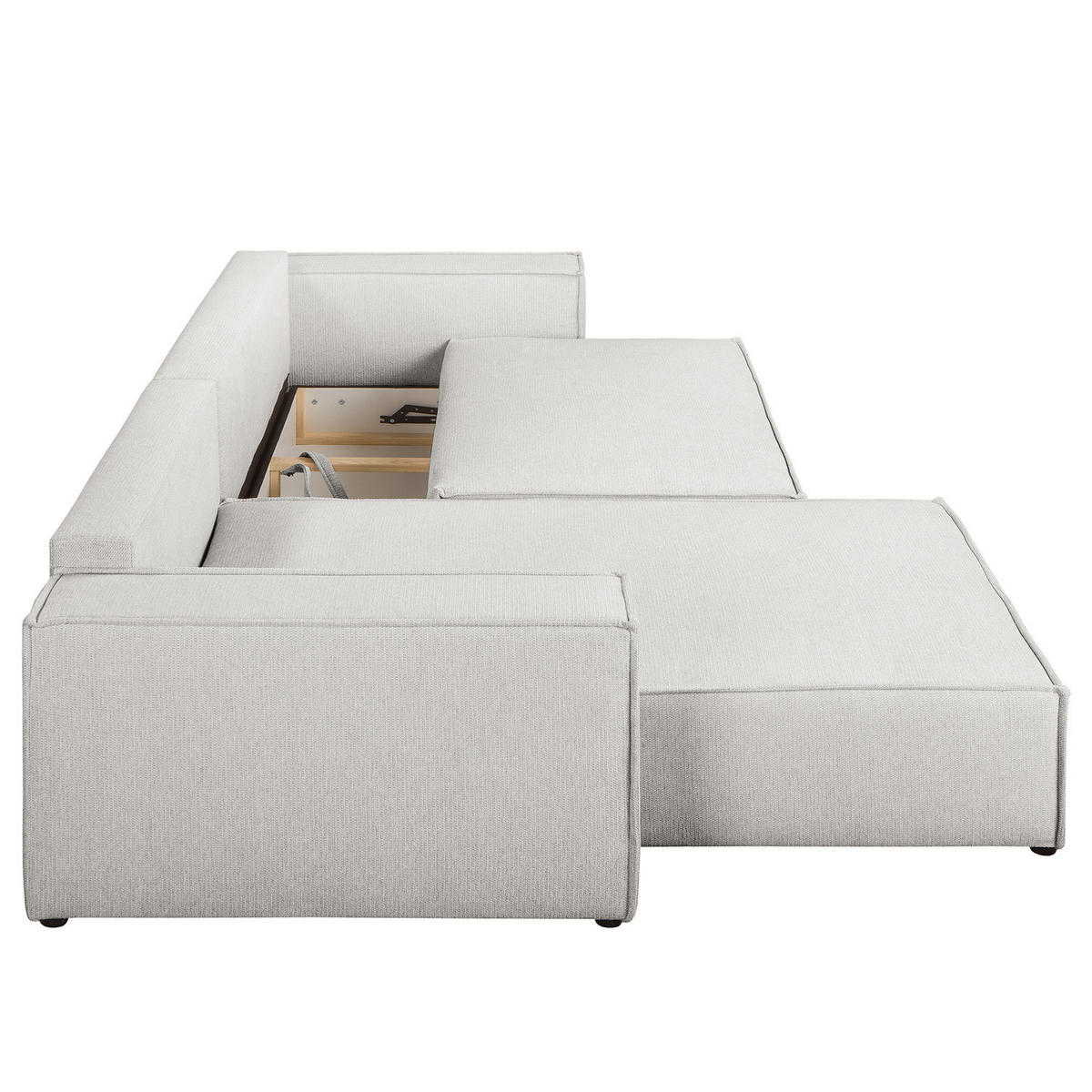 ECKSOFA mit Schlaffunktion - 290 cm - Hellgrau/Schwarz, Kunststoff/Textil (290/185cm) - home24