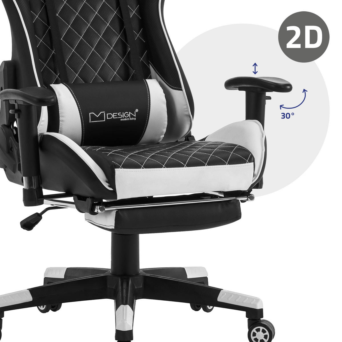 GAMING-STUHL Schwarz-Weiss - Weiß, Metall (68/135/73cm) - ML-DESIGN