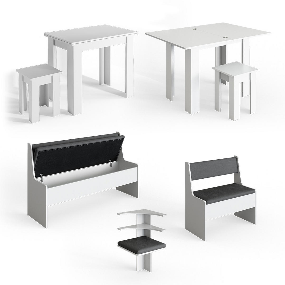ECKBANKGRUPPE Roman Weiß 180 x 41.5 cm mit Tisch - Anthrazit/Weiß, Holzwerkstoff (180/80/120cm) - Vicco