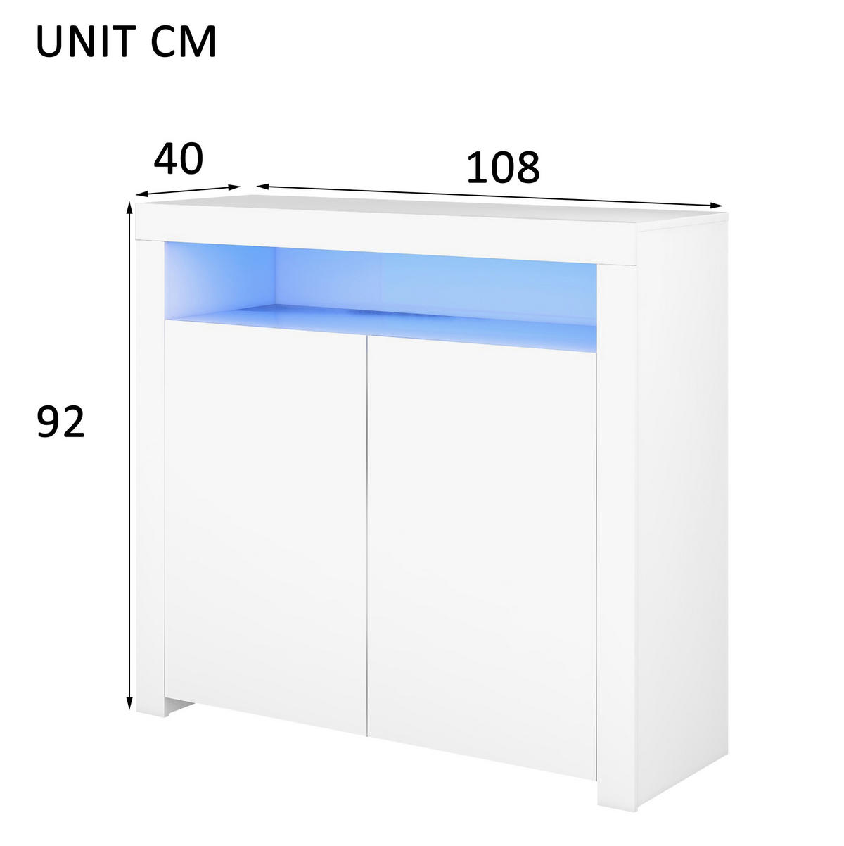SIDEBOARD 108/40/92 cm weiß aus MDF mit LED-Beleuchtung und Hochglanzfront - Weiß, Holzwerkstoff (108/92/40cm) - OKWISH
