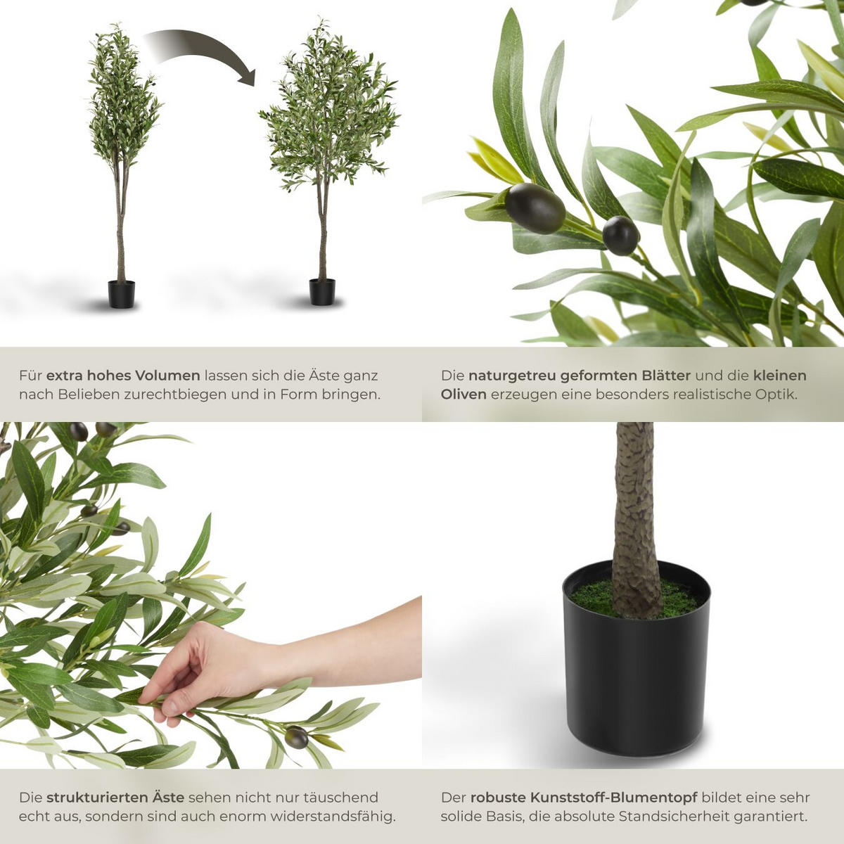 KÜNSTLICHER OLIVENBAUM Oleand, stabiler Kunststoff Blumentopf, grün - Grün, Kunststoff (180cm) - tectake