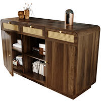 SIDEBOARD in Nussbaum mit Rattanfronten, 3 Schubladen und 2 Türen, Goldgriffe, 120/40/85 cm, Nussbaum - Walnussfarben, Holzwerkstoff (120/85/40cm) - Redom