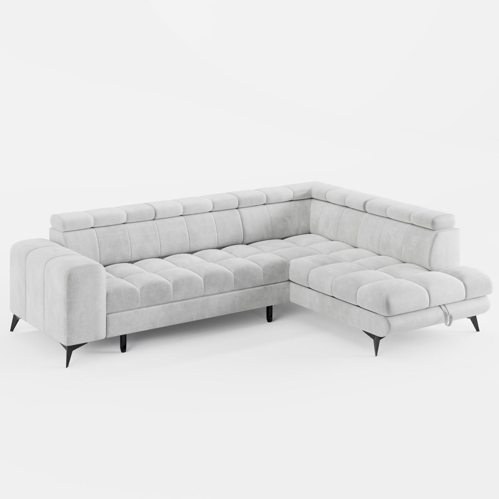ECKSOFA CANDY CANE Rechts Hellgrau Velours-Stoff mit Schlaffunktion und Bettkasten - Hellgrau, Textil (264/192cm) - Barchello