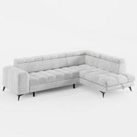 ECKSOFA CANDY CANE Rechts Hellgrau Velours-Stoff mit Schlaffunktion und Bettkasten - Hellgrau, Textil (264/192cm) - Barchello