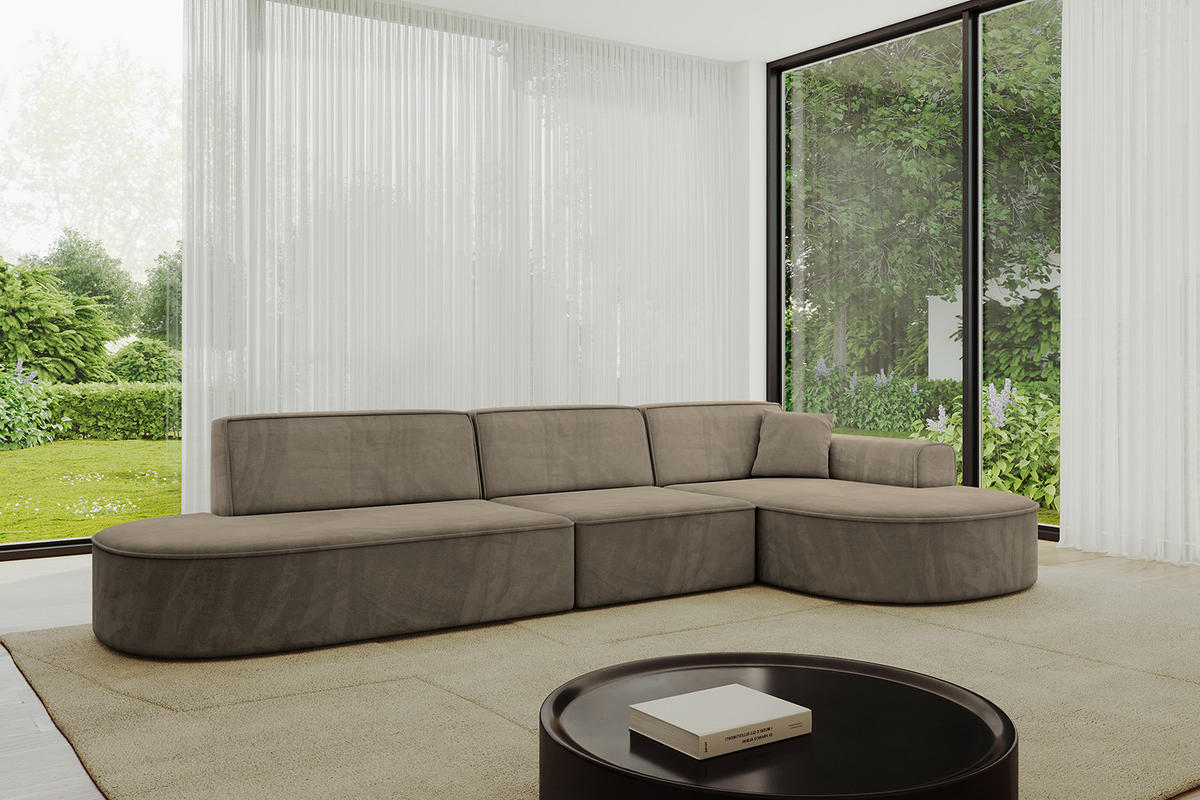 ECKSOFA Ottomane Rechts MARI-L2 - 328x171x79 cm Dunkelbraun Velours - Dunkelbraun/Schwarz, Holzwerkstoff/Kunststoff (171/328cm) - ALTDECOR