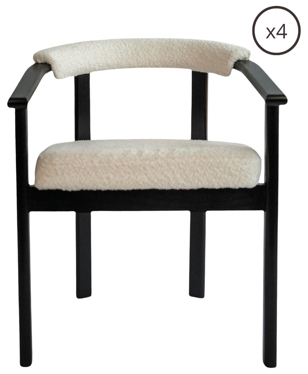 ESSZIMMERSTUHL KIRO 4er Set in Weiß Boucle mit schwarzen Buchenholzbeinen 56/55/73 cm - Schwarz/Weiß, Holz/Textil (58/72/47cm) - WFL GROUP