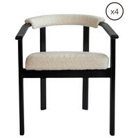 ESSZIMMERSTUHL KIRO 4er Set in Weiß Boucle mit schwarzen Buchenholzbeinen 56/55/73 cm - Schwarz/Weiß, Holz/Textil (58/72/47cm) - WFL GROUP