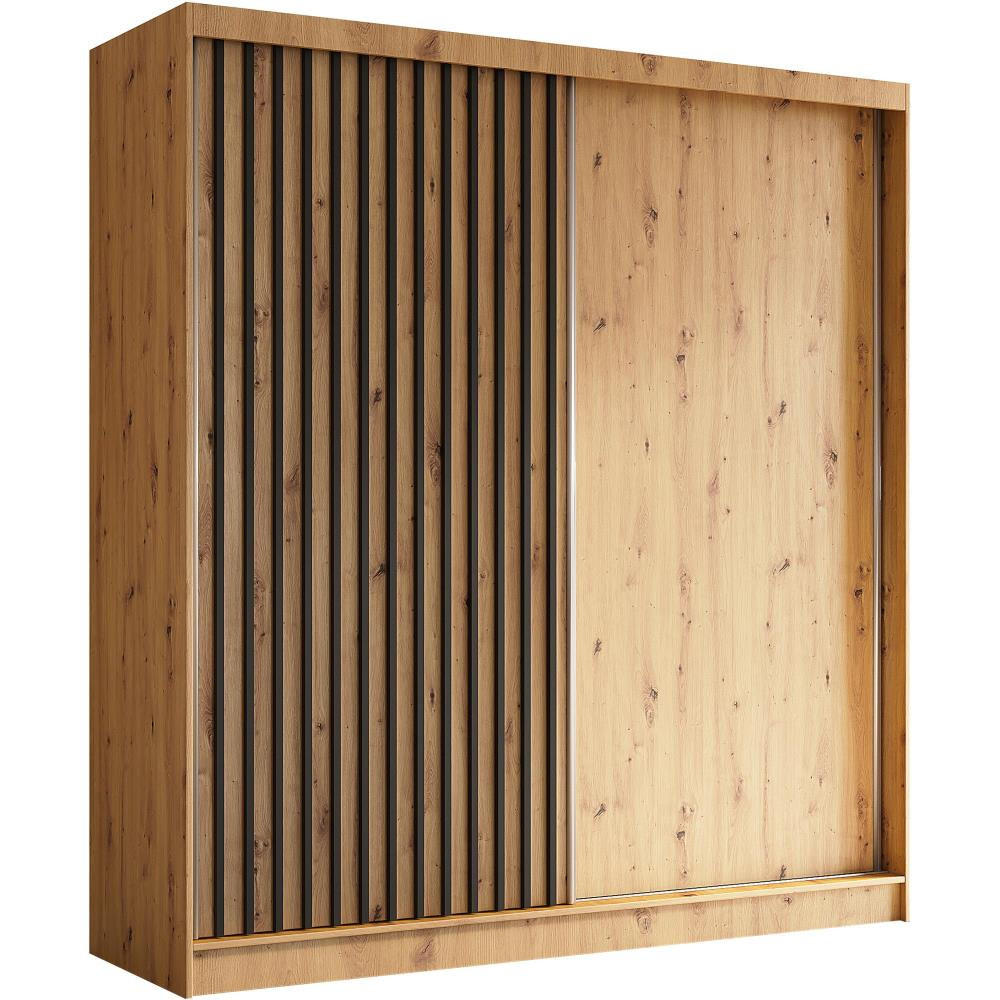 Beautysofa SKŘÍŇ s posuvnými dveřmi Helios 200/216/61 dub Artisan + černá se zásuvkami