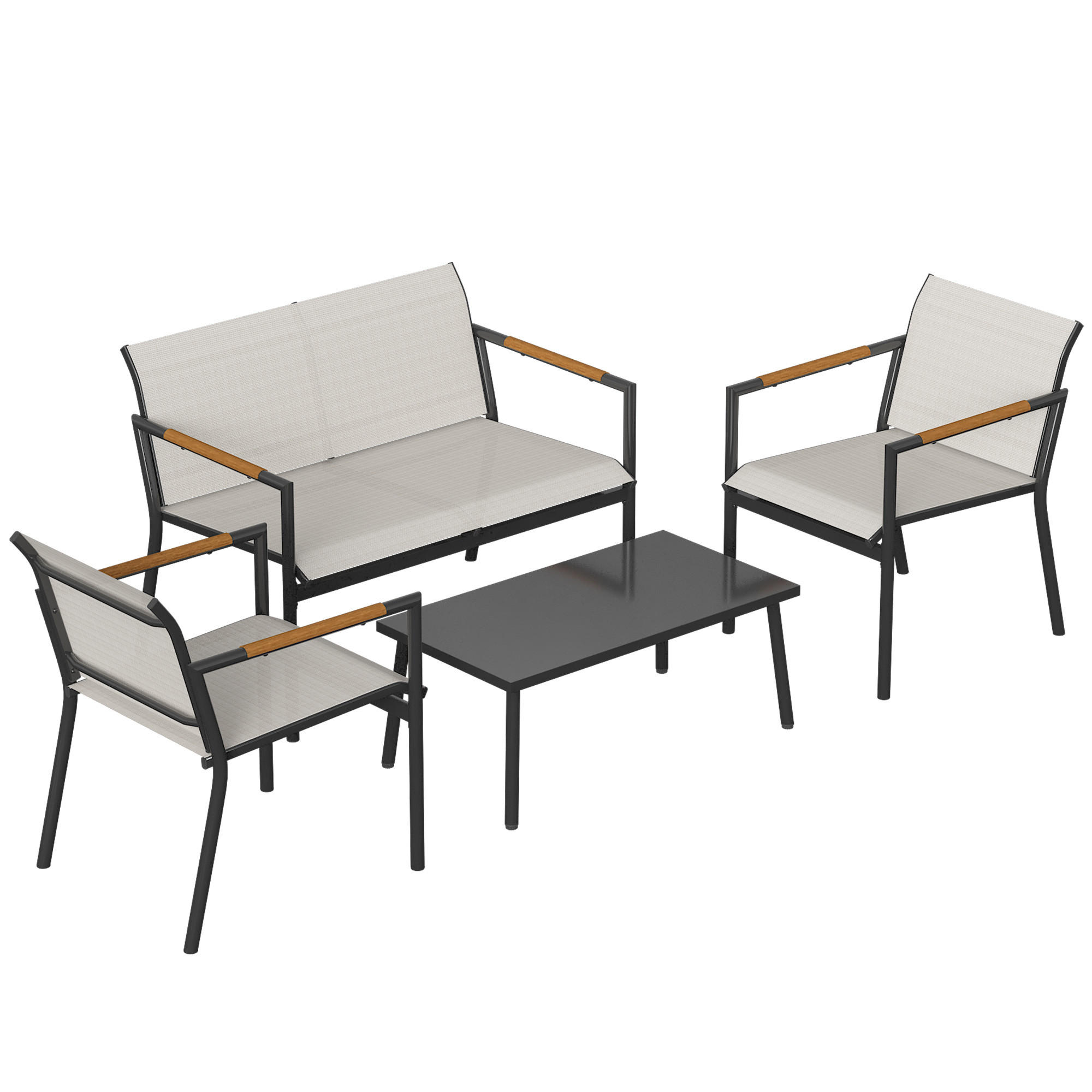 BALKONMÖBEL 4ER-SET aus Metall Netzstoff Cremeweiß - Creme/Weiß, Textil/Metall - Outsunny