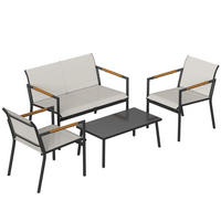 BALKONMÖBEL 4ER-SET aus Metall Netzstoff Cremeweiß - Creme/Weiß, Textil/Metall - Outsunny