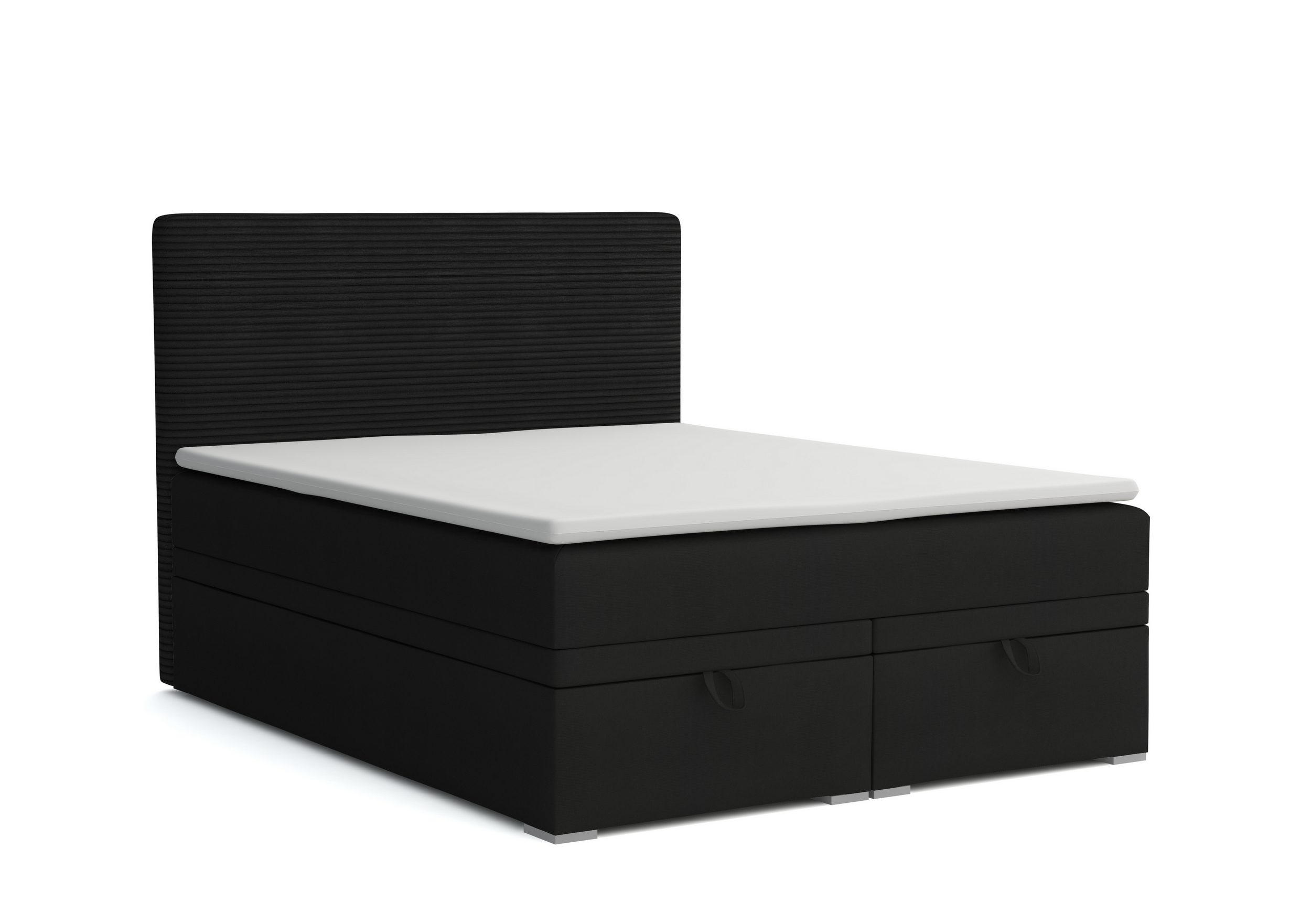 BOXBETT DARO 120/200 in Velour/Cord Schwarz - Schwarz, Holz/Holzwerkstoff (120/200cm) - Deine Möbel 24