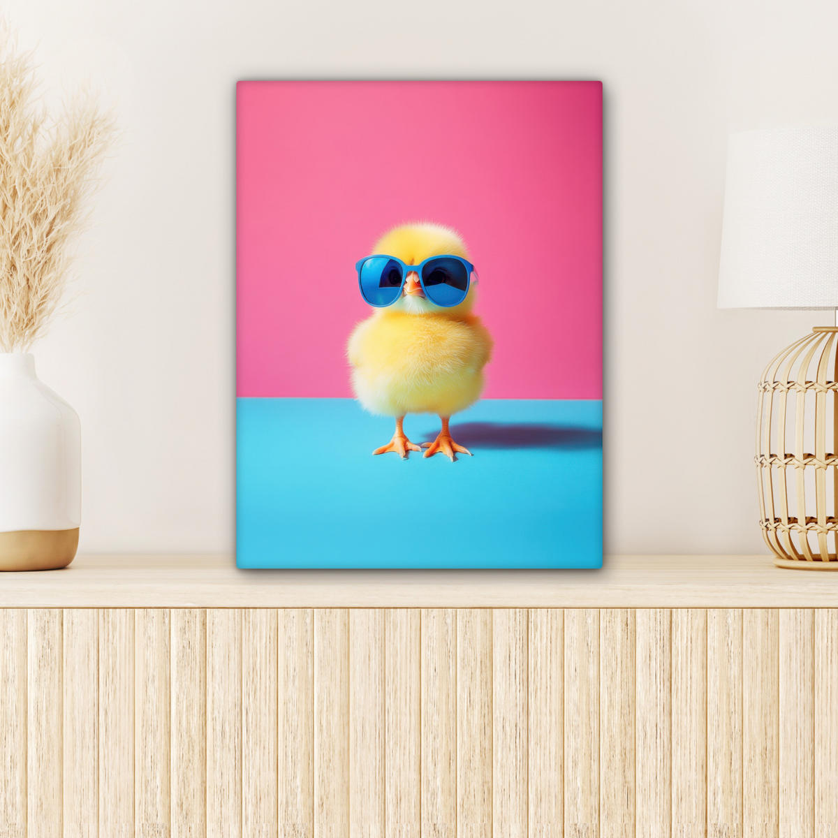 LEINWANDBILD Chick - Sonnenbrille - Blau Room Decor 30x40 cm - Pink/Gelb, Textil (30/40cm) - MuchoWow