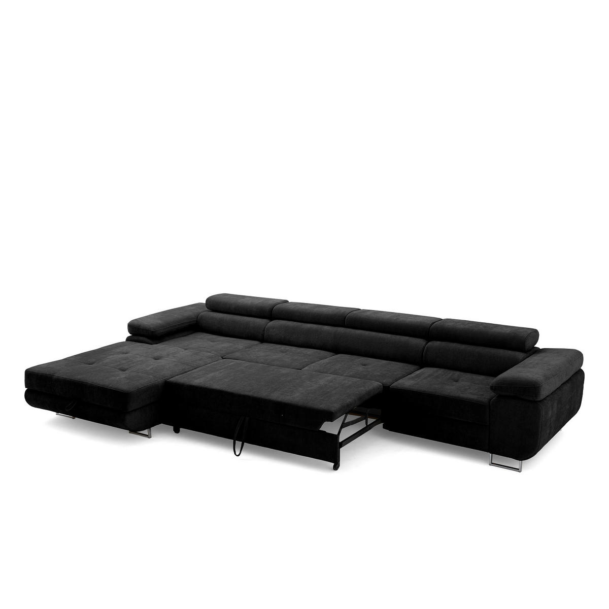 ECKSOFA ALONZO MAXI Links mit Schlaffunktion 125x195 Chenille Schwarz - Chromfarben/Schwarz, Holz/Textil (350/203cm) - Muffo