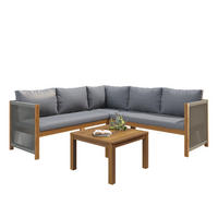 LOUNGESET Grau Eck Mit Couchtisch Akazie - Grau, Textil - FLIEKS