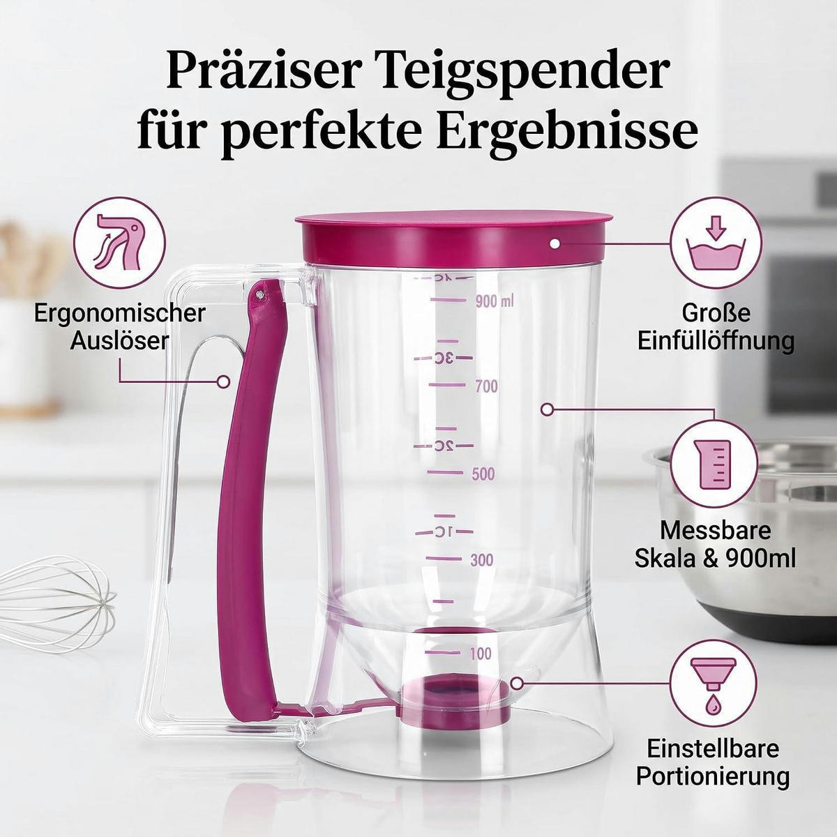 TEIGPORTIONIERER mit Skala 900ml - Pink, Kunststoff (0.9L)