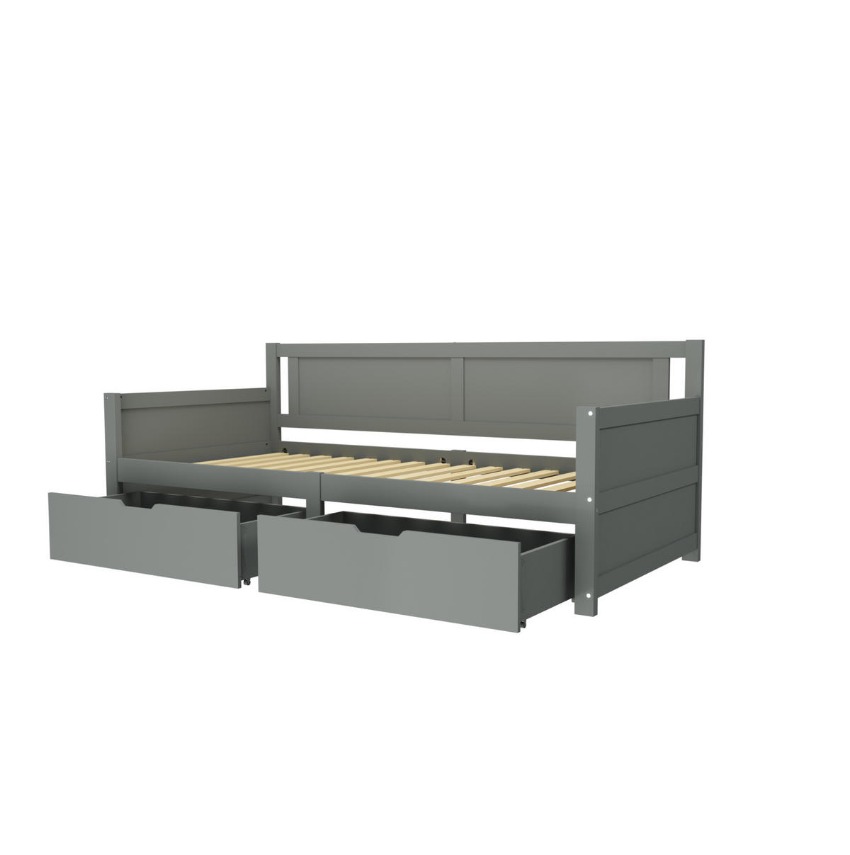MULTIFUNKTIONSBETT 90/200 grau mit zwei Schubladen aus Massivholz - Grau, Holz (90/200cm) - OKWISH