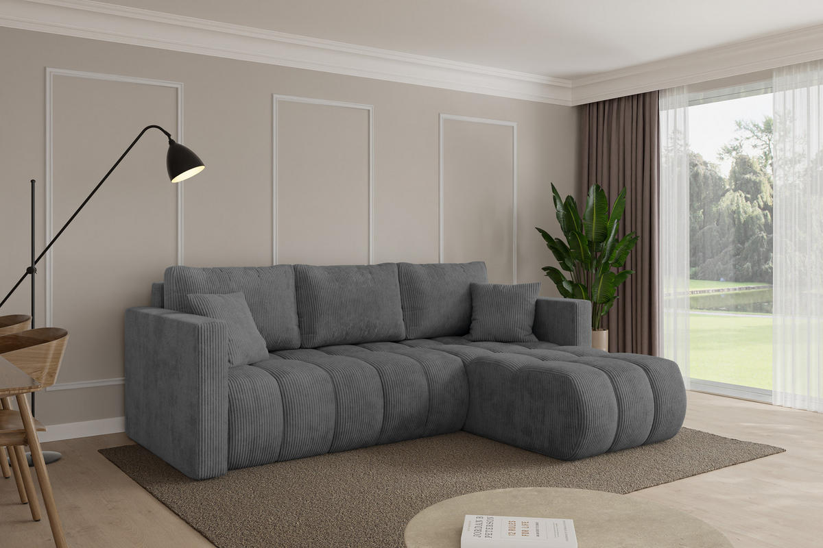 ROHOVÁ SEDAČKA s funkcí spaní, otoman vpravo GARD-L 226x146x85 tmavě šedá manšestr - černá/tmavě šedá, kompozitní dřevo/textil (226/146cm) - ALTDECOR
