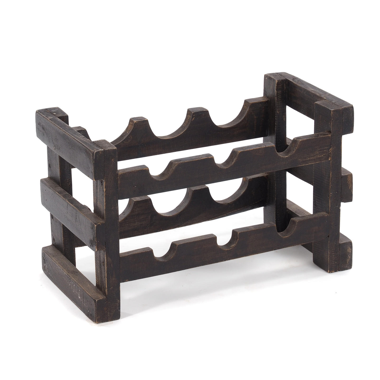 FLASCHENREGAL GRAPE Recyclingholz massiv, für 6 Flaschen 04 schwarz-natur - Graubraun, Holz (39/26/20cm) - DESIGN DELIGHTS