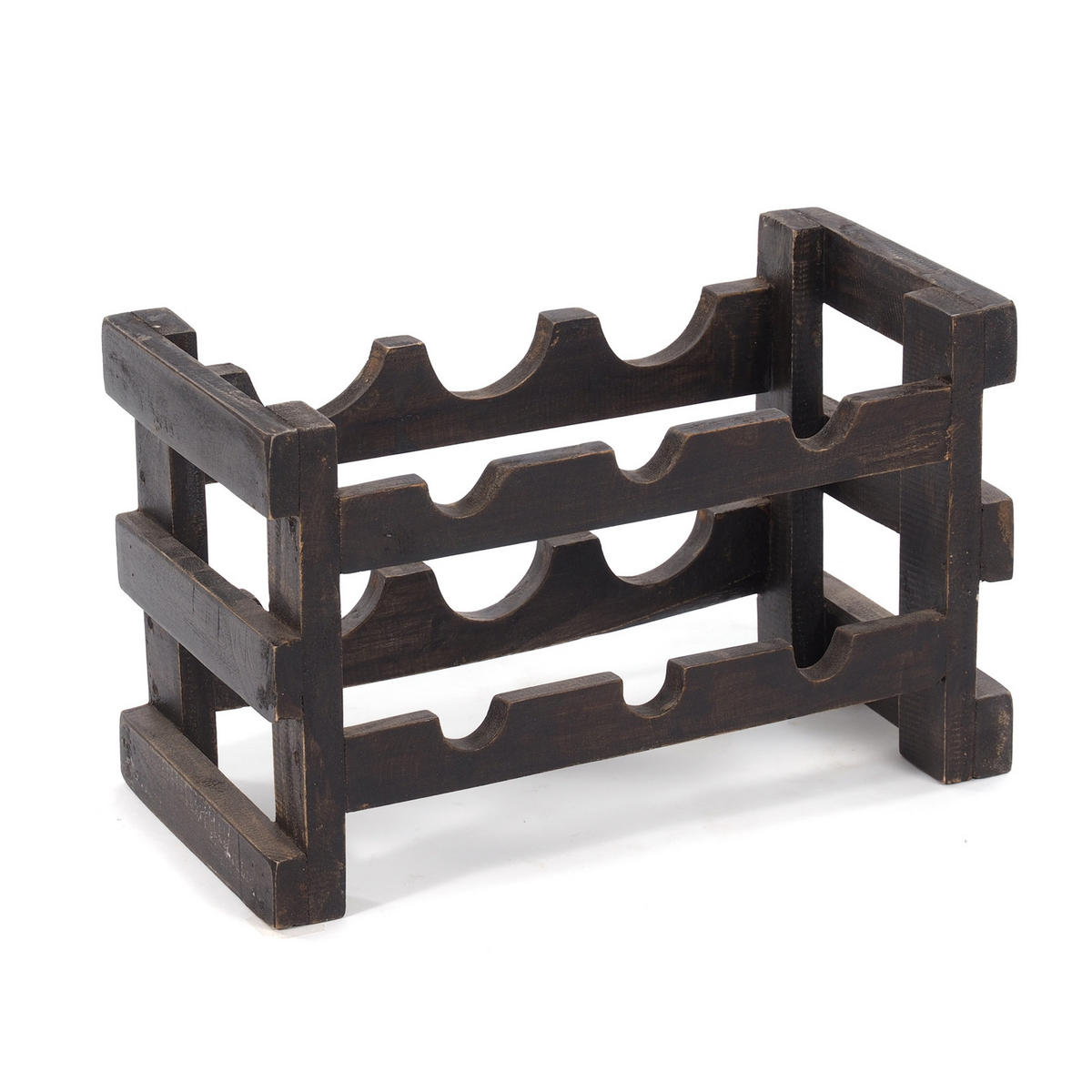 FLASCHENREGAL GRAPE Recyclingholz massiv, für 6 Flaschen 04 schwarz-natur - Graubraun, Holz (39/26/20cm) - DESIGN DELIGHTS