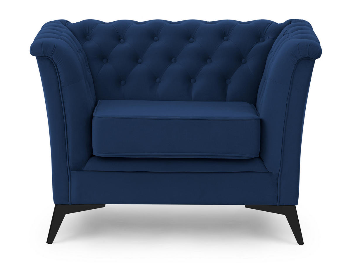 CHESTERFIELD-SESSEL Whitby Marineblau Samt mit schwarzen Füßen - Schwarz/Dunkelblau, Holz/Textil (116/78/82cm) - S-Style Möbel