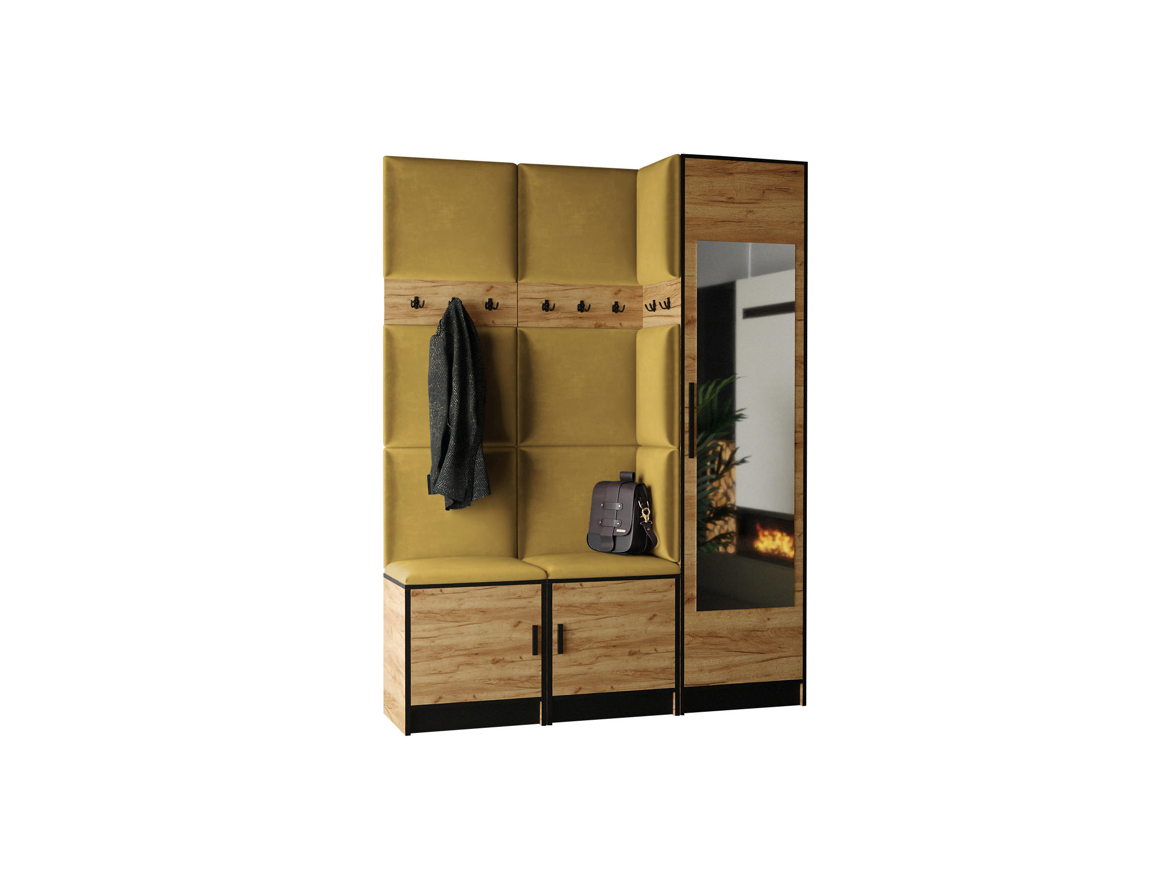 GARDEROBE ROJ 20 - 159,6x205x39cm Eiche Craft Gold + Stoff Gelb - Honigeiche/Gelb, Holzwerkstoff (159.6/205/39cm) - Kier Furniture