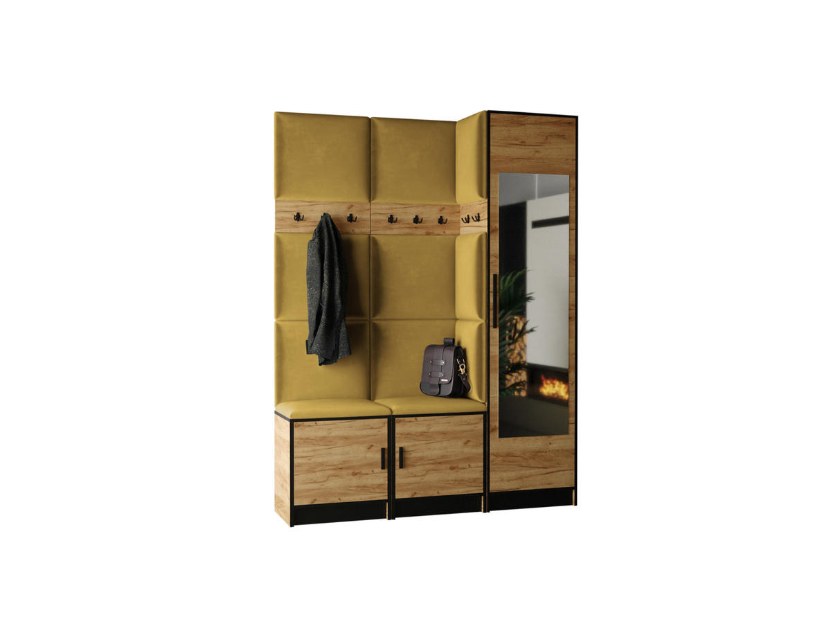GARDEROBE ROJ 20 - 159,6x205x39cm Eiche Craft Gold + Stoff Gelb - Honigeiche/Gelb, Holzwerkstoff (159.6/205/39cm) - Kier Furniture