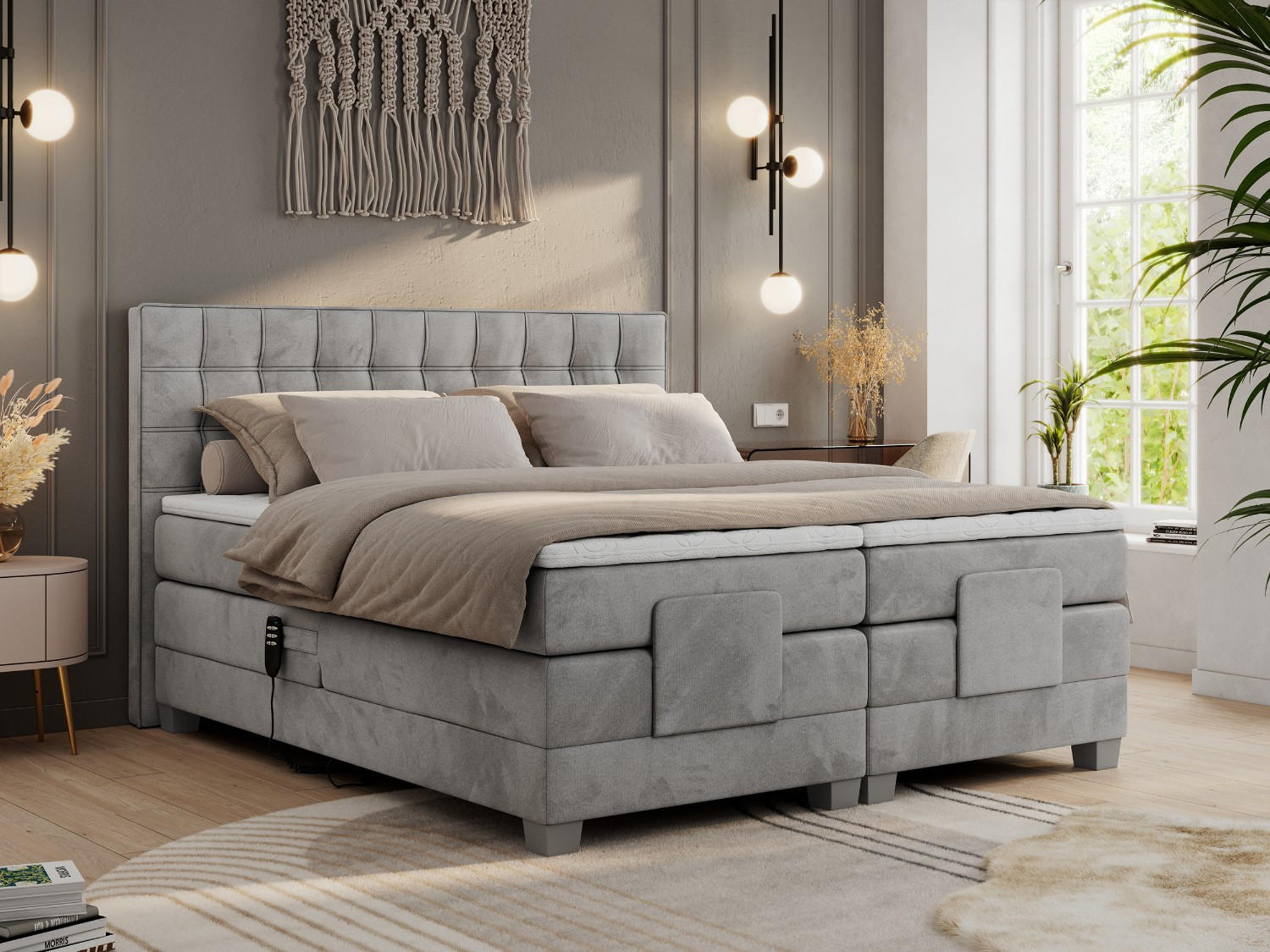 BOXBETT ELEKTRO 180/200 Hellgrau Velvet - H3 - Hellgrau, Holz/Textil (180/200cm) - MKS