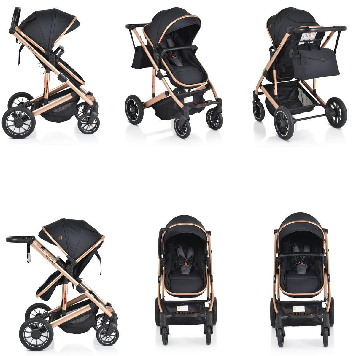 KINDERWAGEN 2 in 1 Thira schwarz Babywanne, umbaubar, Sportsitz, Fußabdeckung - Schwarz, Metall (96/61/107cm) - Moni