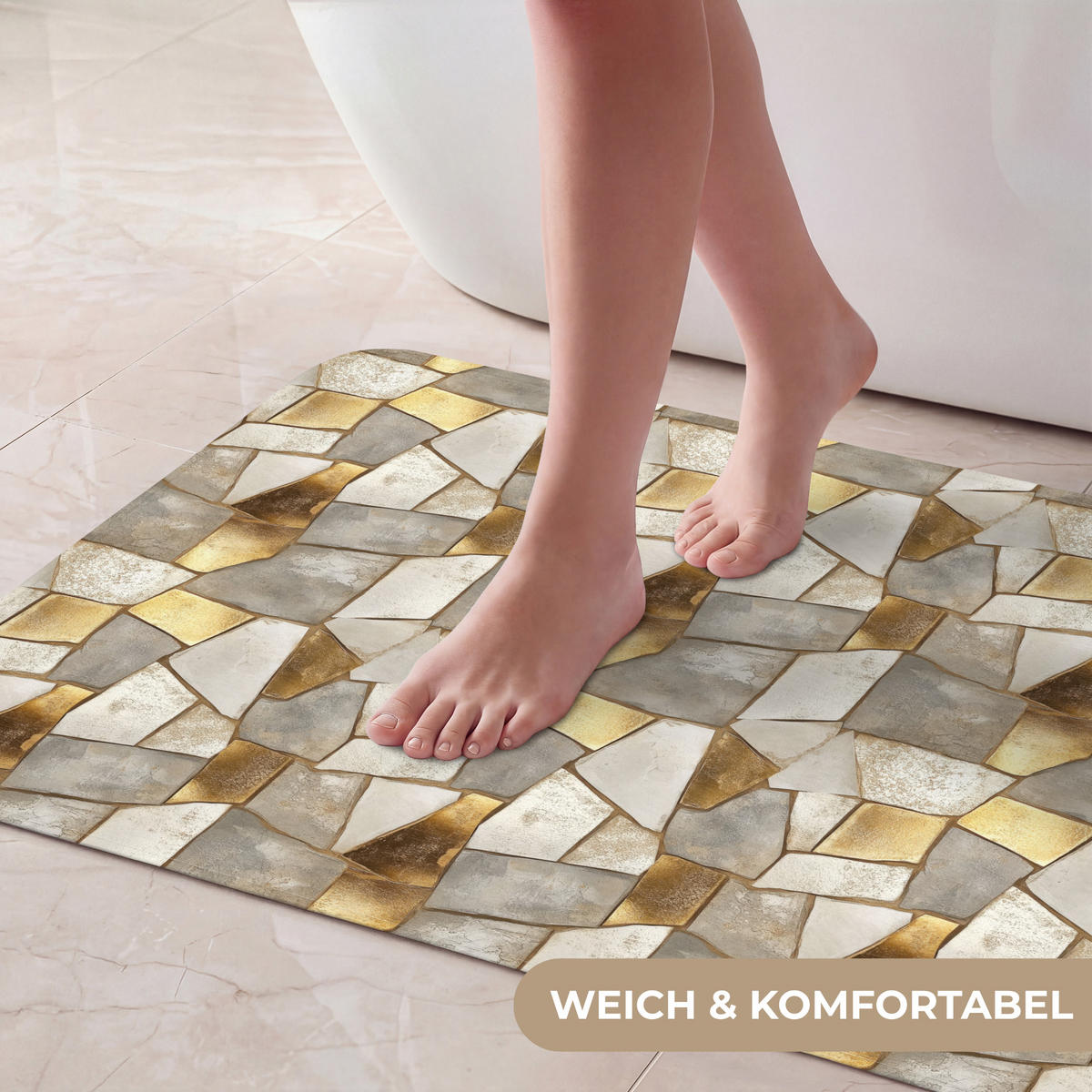 KOUPELNOVÁ PŘEDLOŽKA Mozaika - Mramor - Zlato 80x50 cm - šampaňská, textil/plast (80/50cm)