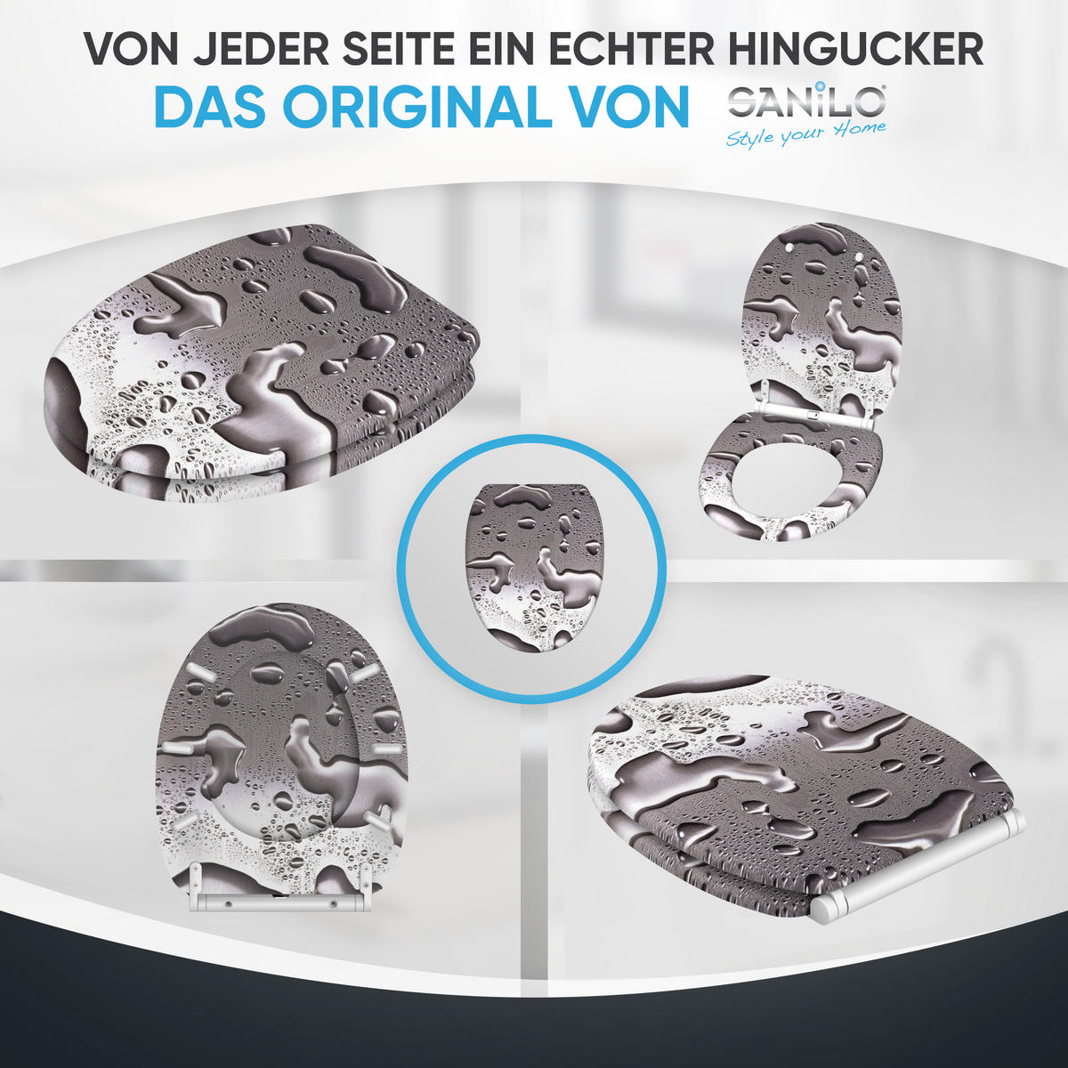 WC-SITZ mit Absenkautomatik & Top Fix Dewdrop - Grau, Holzwerkstoff (37.7/5.5/48cm) - Sanilo