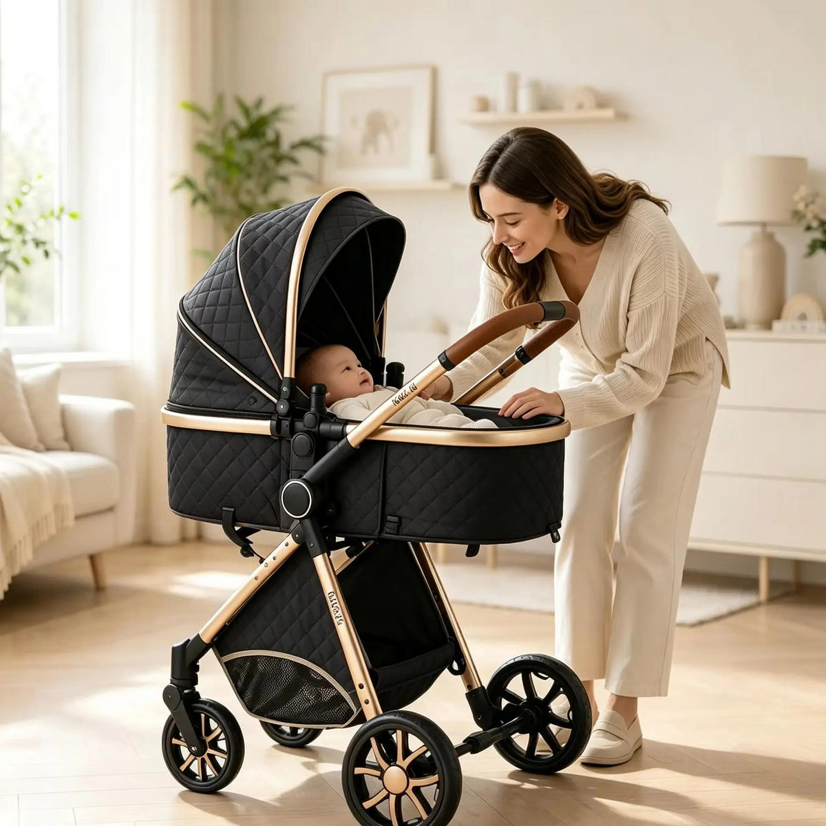 KINDERWAGENSET 3-in-1 mit Autositz, Neugeborenen-Sicherheitsgurt mit fünf Punkten, stoßdämpfend, faltbar, YV9-Blau - Blau, Metall (80/60cm) - Kaket