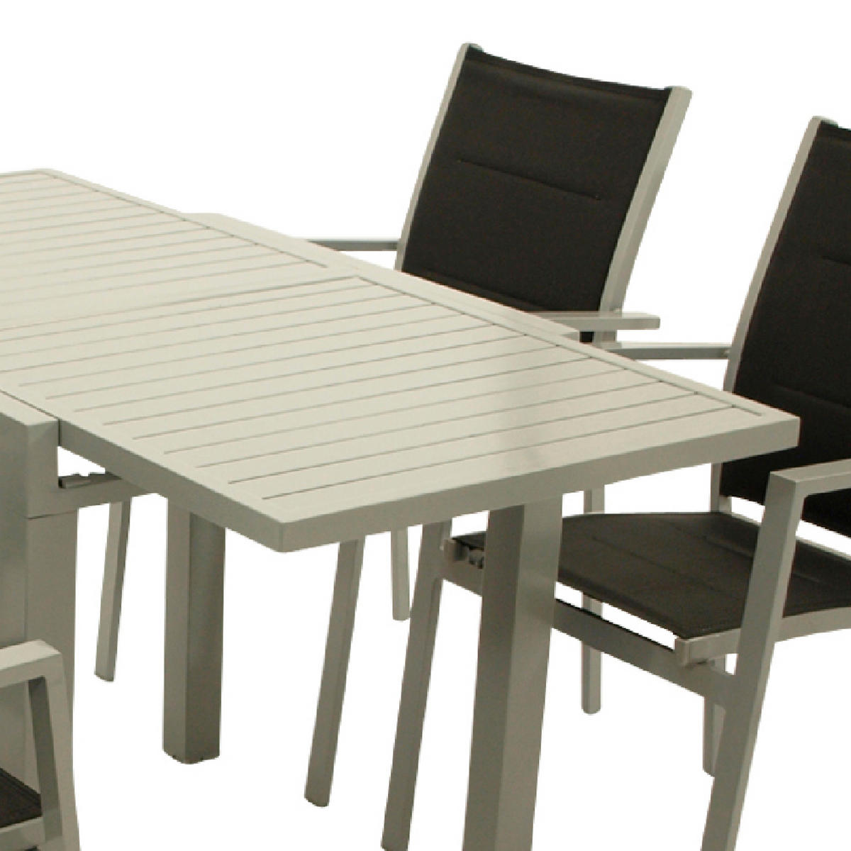 GARTEN-GARNITUR Sunderland - 5-teilige Garten-Essgruppe (4x Stapelsessel mit Aluminiumgestell, Bespannung Textillehne schwarz, - Schwarz, Metall - TPFGarden