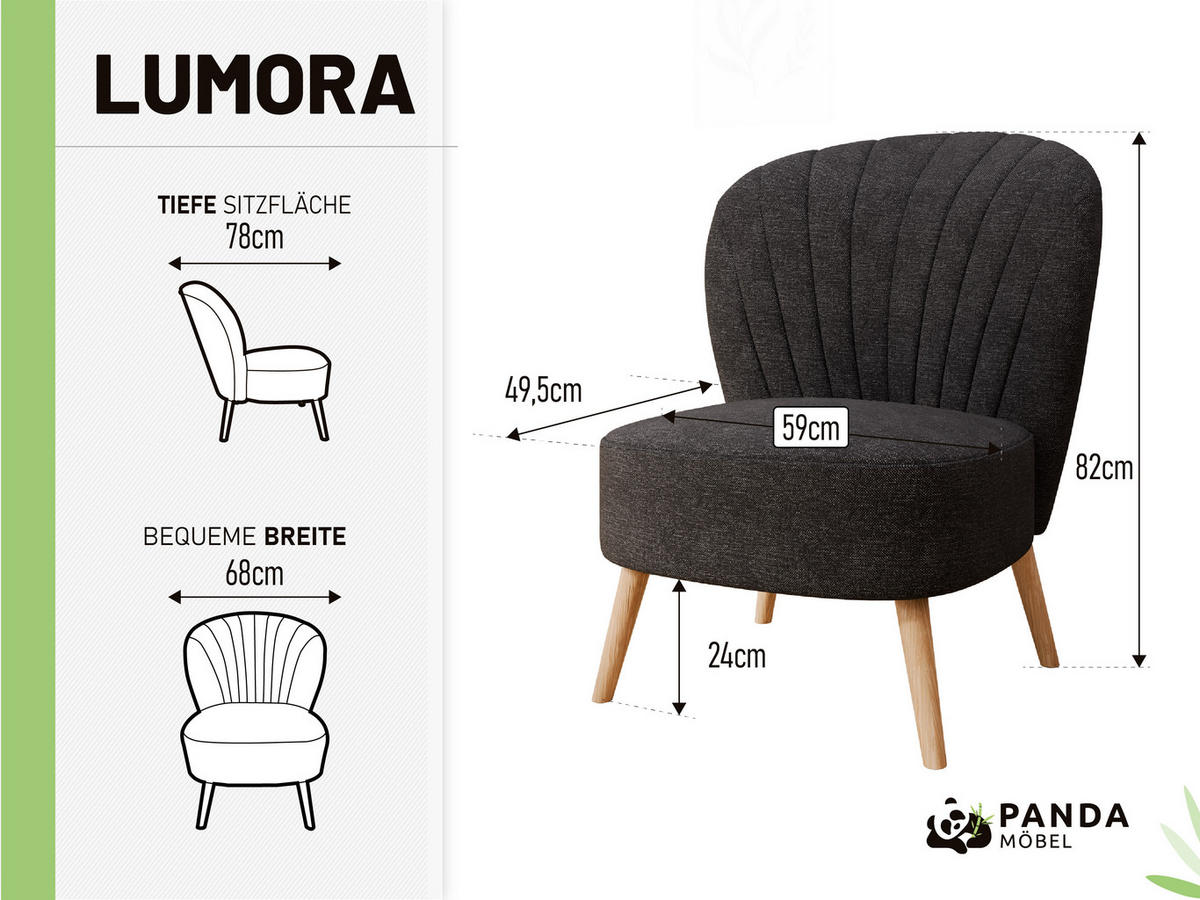 SESSEL Lumora mit Holzbeinen Graphitfarben - Graphitfarben, Holz (68/82/78cm) - Panda Möbel