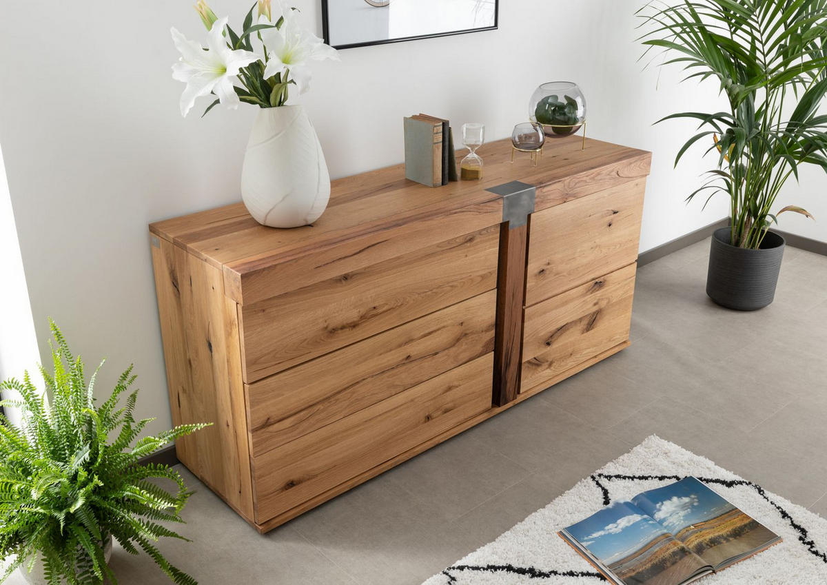 SIDEBOARD Wildeiche / Zerreiche 160x45x75 natur geölt NEW AMSTERDAM #10 - Naturfarben, Holz (160/75/45cm) - Massivmoebel24