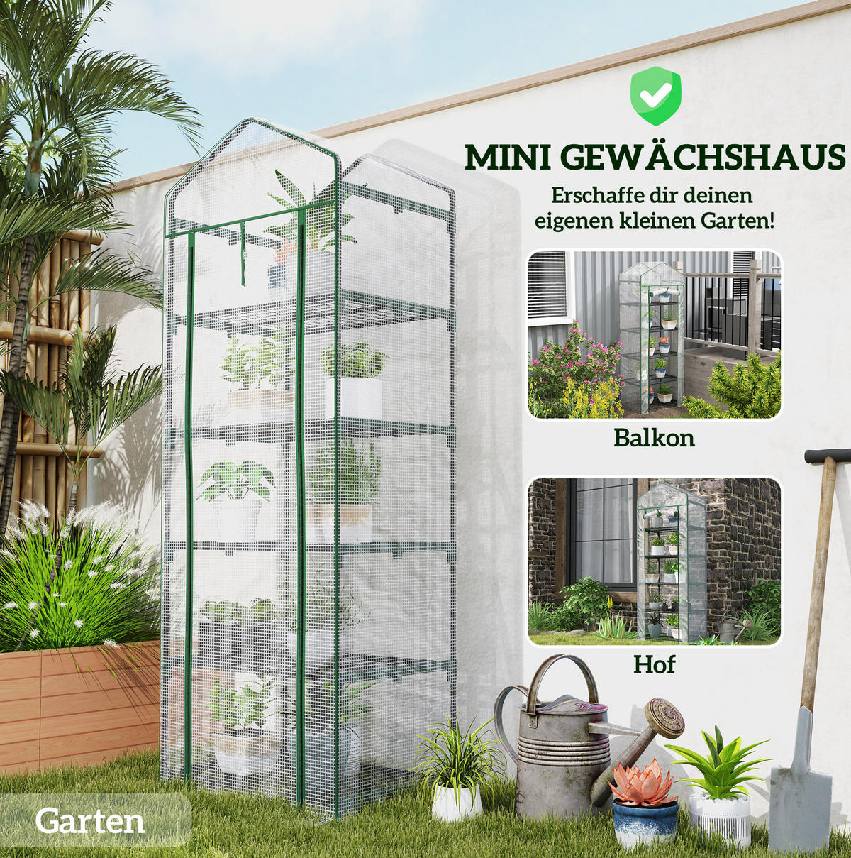 GEWÄCHSHAUS aus Stahl 69x49x193 cm in Weiß mit 5 Ebenen & Rolltür - Weiß, Metall (49/193/69cm) - Modfu