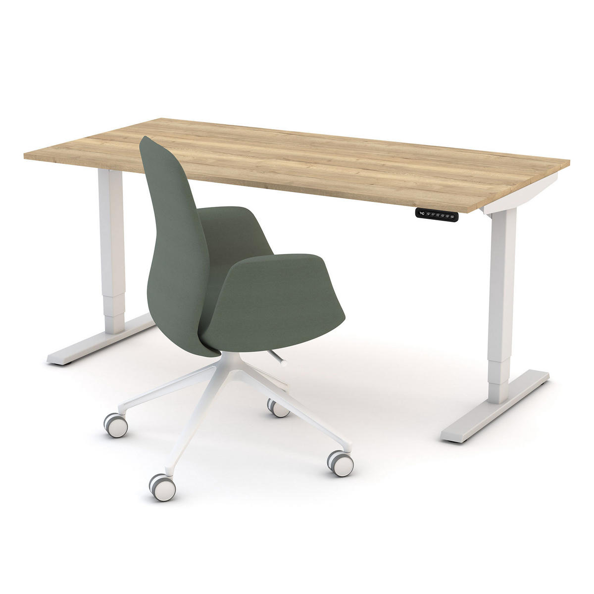 SCHREIBTISCH Elektrisch höhenverstellbarer Schreibtisch Y-Line Eiche Natura Weißaluminium 180/80/62-127cm - Weiß Hochglanz/Silberfarben, Holzwerkstoff/Metall (80/180/127cm) - ASSMANN