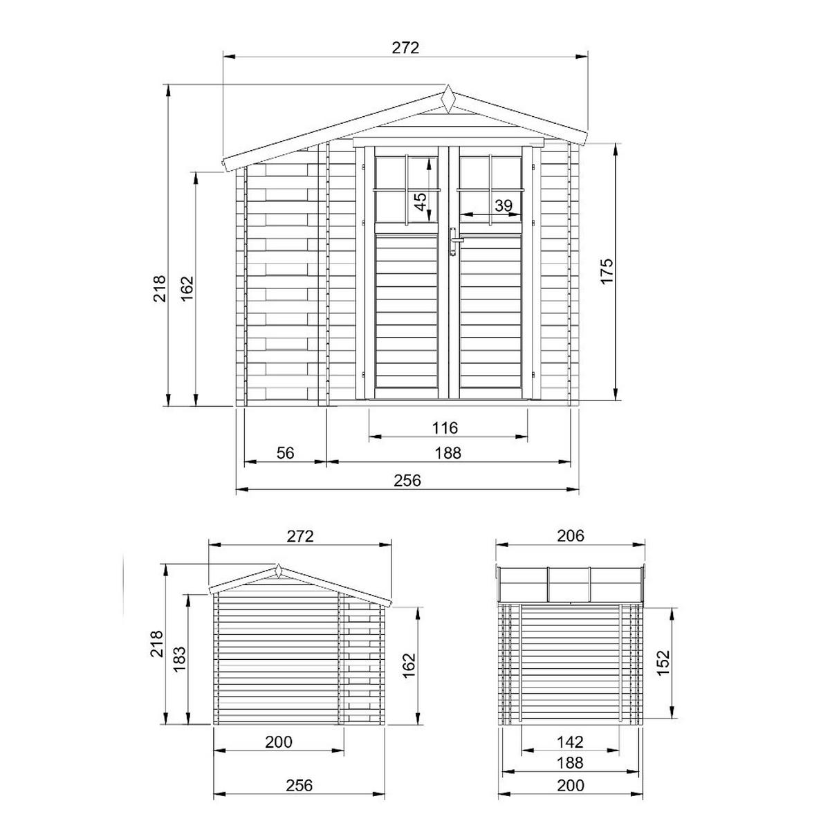 HOLZHAUS GARTENHAUS mit Brennholzschuppen -Hochwertige abschließbare Tür - 3,53 + 0,97 m2 - M386F - Beige, Holz (272/218/206cm) - Timbela