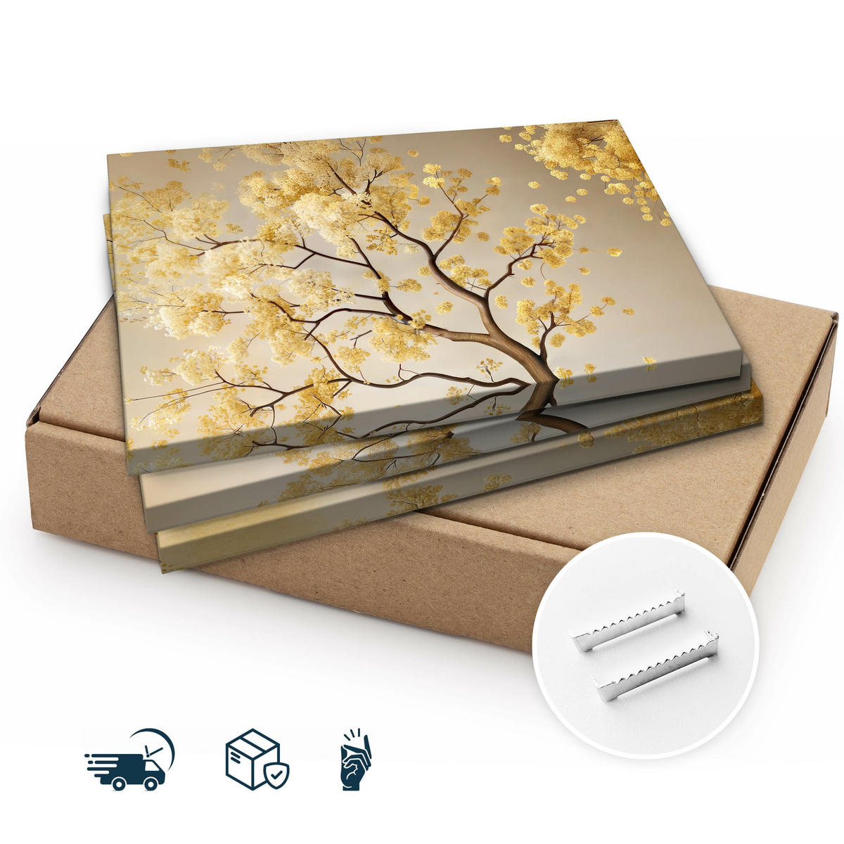 LEINWANDBILDER 3-es Set Baum Blumen - Beige/Weiß, Textil (90/40cm) - Muralo