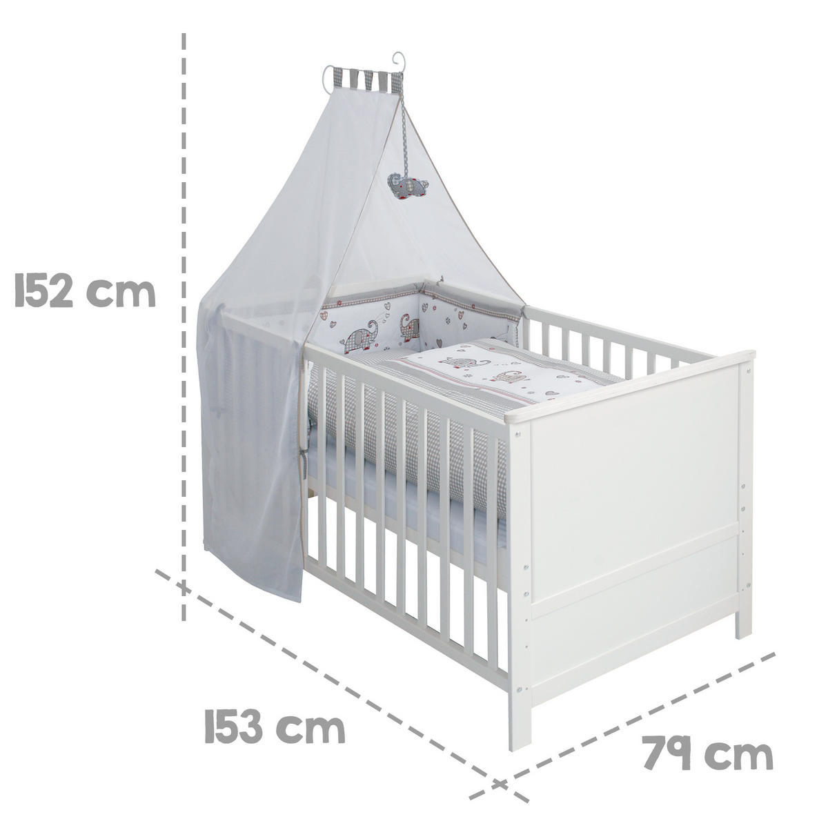 BABYBETT Elefant 70 x 140 cm weiß - Weiß, Holzwerkstoff (70/140cm) - Roba