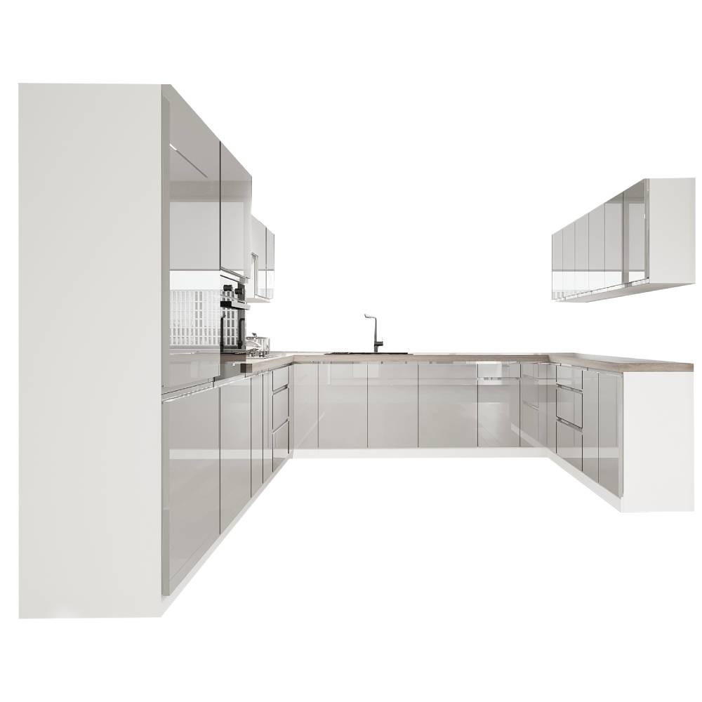 WINKELKÜCHE 320 cm x 320 cm x 200 cm- Aspen KA20-M320 - in Grau/Hochglanz - Grau, Holz (840/212/58cm)